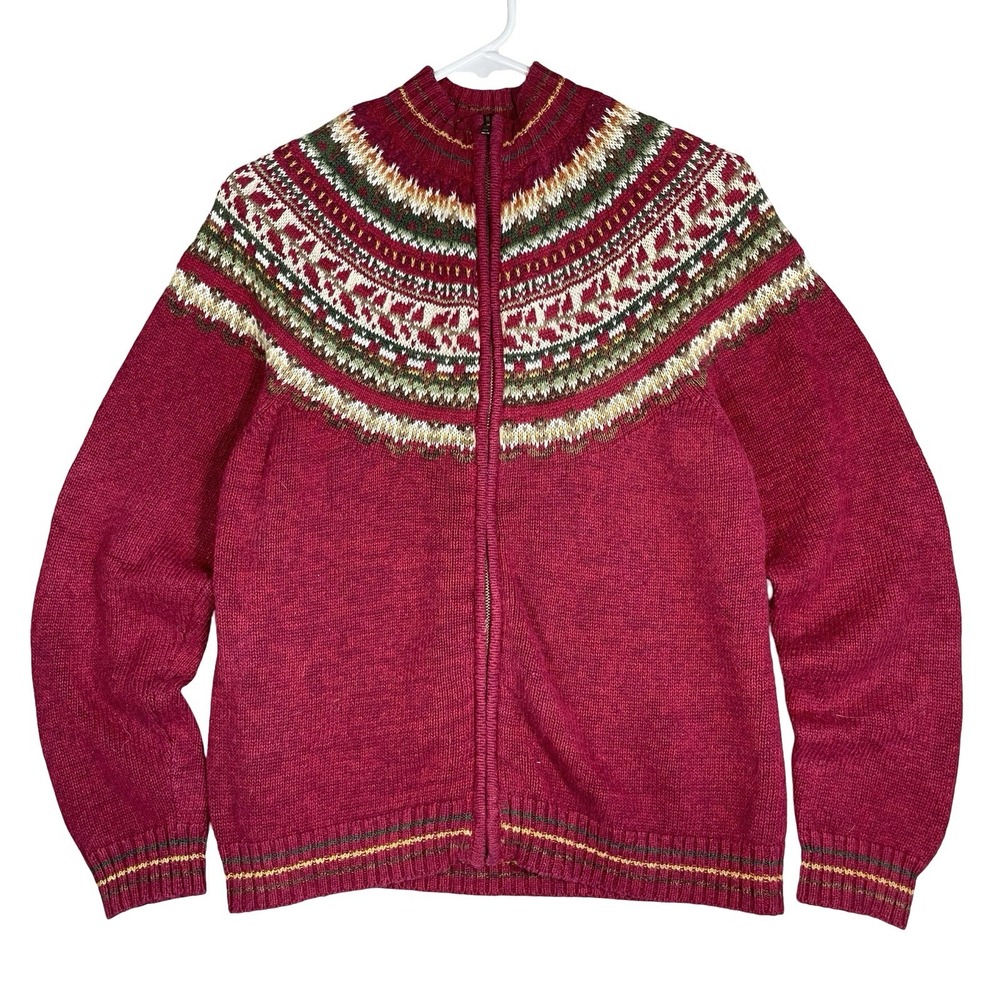 Women's Red Patterned Turtleneck Sweater